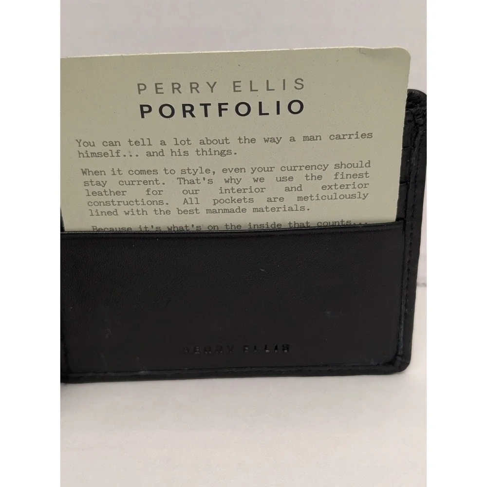 Perry Ellis Portfolio Passcase Leather Bifold Wallet Black Macy's NWT